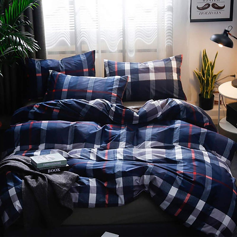 Houseri Navy Blue Plaid Comforter Set - Queen Size Teen Boys Bedding with Dark Blue & White Grid Comforter, Buffalo Plaid, Tartan Checkered & Gingham Pattern - Image 4